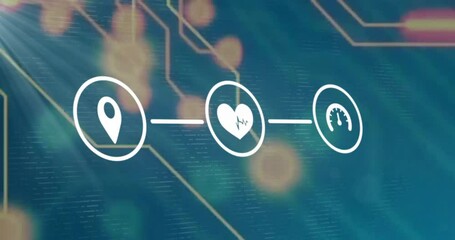 Poster - Connected over digital network, animation showing location, heart rate, speed icons