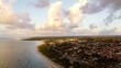 © Wirestock - Aerial view of a coastal town with sandy beach and greenery.