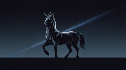 Poster -  Majestic Stallion Silhouette in the Night: A majestic stallion silhouette dominates the scene against a midnight backdrop.