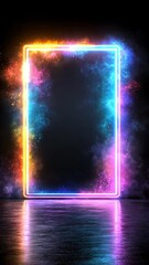 Poster - Bright neon frame revealing an innovative cyber background in futuristic technology setting
