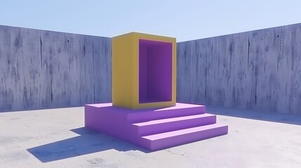 Poster - A colorful architectural composition featuring geometric shapes and a stage
