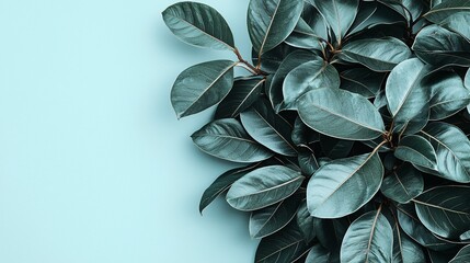 Wall Mural - Lush green foliage on blue background.  Perfect for nature websites