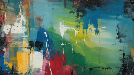 Poster - Abstract Symphony of Colors: A vibrant and dynamic artwork bursts forth with a harmonious blend of bold hues, evocative brushstrokes, and textured layers, creating a mesmerizing visual experience. 