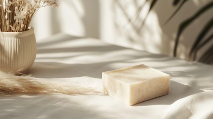 Poster - minimalist composition with natural soap and dried flowers in soft light highlights the beauty of si