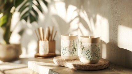 Poster - Cozy interior with decorative candles and natural light during the afternoon