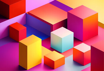Poster - Geometric Abundance: A vibrant composition of colorful cubes arranged in a dynamic and visually stimulating display.