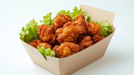 Aufkleber - Crispy fried chicken nuggets in a cardboard box with lettuce.