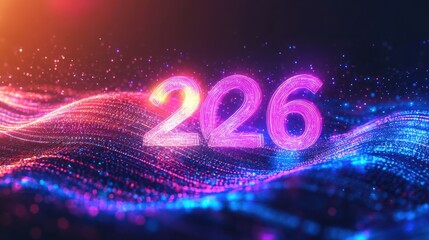 Poster - Number 226 with vibrant neon light trails on a dynamic wave backdrop