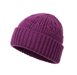 Poster - Purple knitted beanie, isolated on a transparent background, showcasing texture and detail, perfect for winter fashion or apparel websites, png image