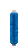 Poster - Close-up of blue thread spool texture isolated on a transparent background, showing tightly wound strands, representing craftsmanship, textile industry, and DIY projects, png image