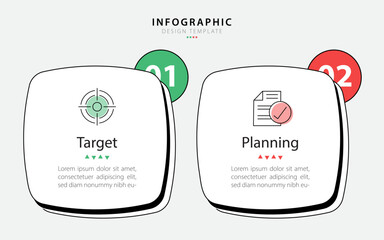 Aufkleber - Business infographic template. 2 Step timeline journey. Process diagram, 2 options on white background, Infograph elements vector illustration.
