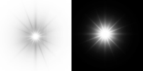 Fototapete - Png white star light, sparkle. Yellow light effect. Shining light with yellow gold color. Png spotlight spark.Vector transparent sunlight special lens flare light effect.