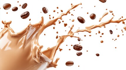 Poster - Coffee splash with beans, isolated on white background.