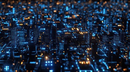 Poster - Futuristic digital metropolis at night, an evocative cityscape design