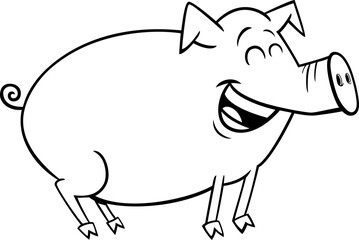 Wall Mural - happy cartoon pig or piglet farm animal character coloring page