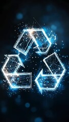 Poster - Futuristic animated recycling symbol with glowing technology effect in bright colors