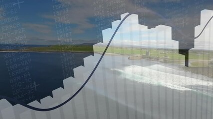 Poster - Graph and data processing animation over aerial view of coastal landscape