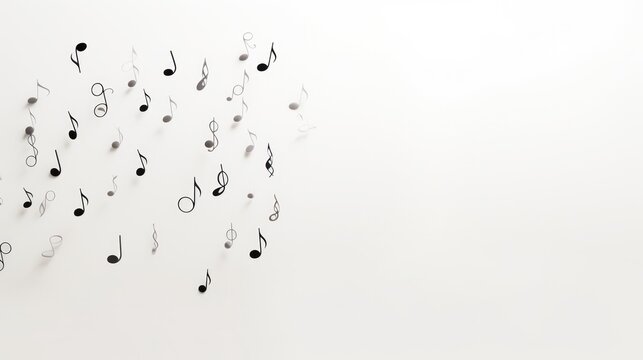 A single large eighth note in focus with other smaller notes scattered around it on a plain white background