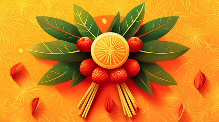 Poster - Modern illustration of a greeting card with the traditional symbol gudhi for the indian new year festival gudi padwa (ugadi)