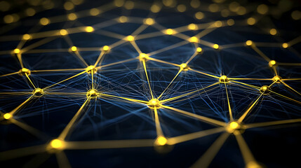 Poster - Abstract Network Design With Golden Nodes And Blue Lines