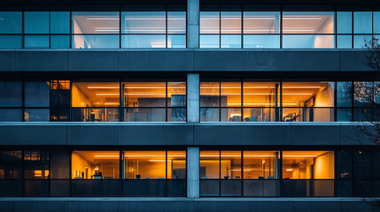 Poster - Defocused modern office with desks and large windows
