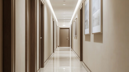 Aufkleber - Modern office corridor with framed poster and minimalist decor, corporate identity and style concept