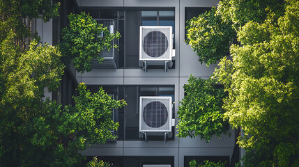 Poster - Modern residential outdoor garden showcasing an array of heating, air conditioning, and ventilation (hvac) units installed for efficient home climate control