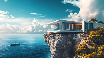 Poster - Modern villa on a cliff, mansion with terrace and pool