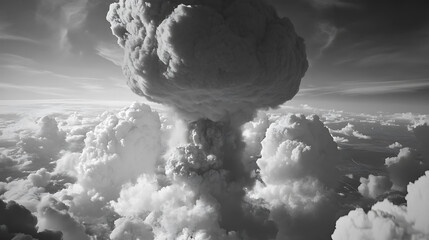 Poster - Mushroom cloud from atomic bomb explosion, depicting immense destructive power and nuclear warfare