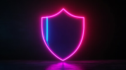 Poster - Neon shield, against the background of big data, cyber security concept, encryption, cyber security and information or network protection, data protection cyber security privacy business, 3d artwork