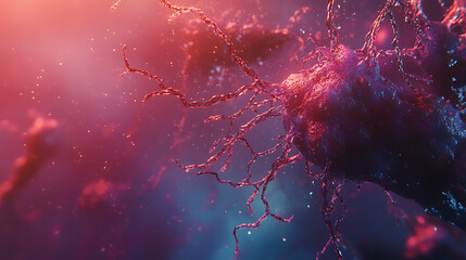 Poster - Neurons and nervous system, nerve cells background with copy space 3d microbiology render banner