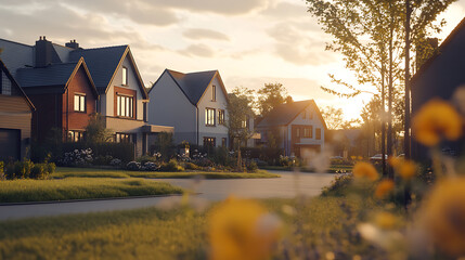 Poster - Newly constructed houses on a recently developed residential area in england, modern and brand-new dwellings suitable for families
