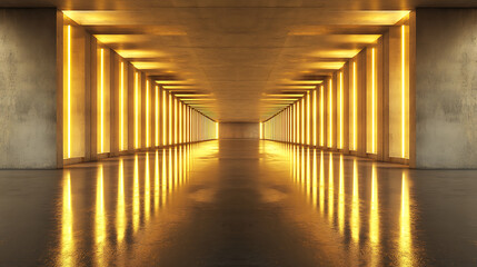 Poster - Night view, neon reflection on the concrete floor, abstract neon light corridor background, empty stage room corridor, 3d artwork