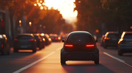 Aufkleber - Observe the distance on the road, autonomous smart car travels on the road in traffic, it scans the road and observes the distance