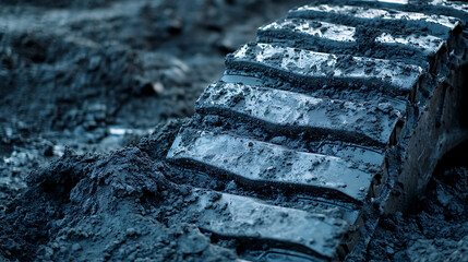 Poster - On a building site, the footprint of an excavator tire