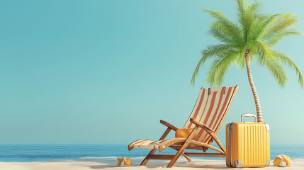 Poster - Online summer holiday search bar with deckchair, palm tree and suitcase, 3d rendering