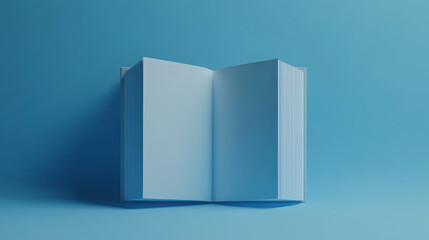 Poster - Open book mockup with blank pages on a blue background, symbolizing creativity and potential