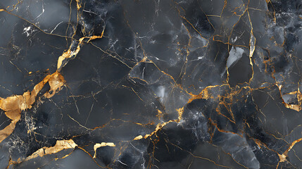 Poster - Opalescent black marble and gold paint on the background