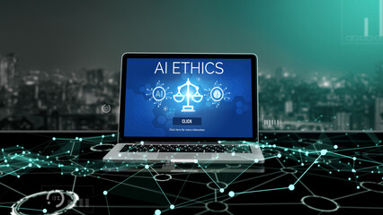 Poster - ai ethics responsibility standard law and rules on computer screen provide report of ai ethic transp