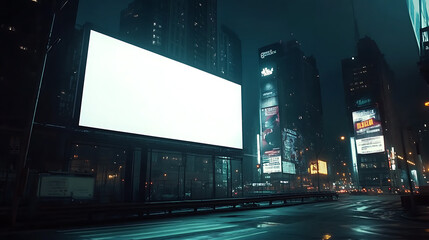 Aufkleber - Perspective view of a blank white advertising billboard at night city street, mockup