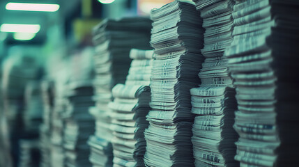 Poster - Pile of stacks of newspapers, background blur