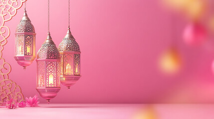 Poster - Pink ramadan greeting card, beautiful muslim invitation with ramadan, eid mubarak, religion background