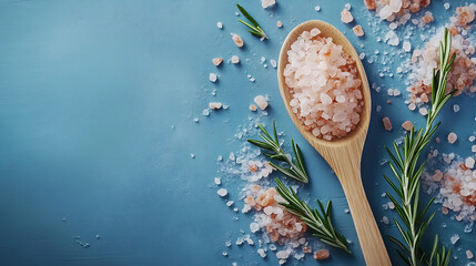 Poster - Pink himalayan salt with wooden spoon and rosemary