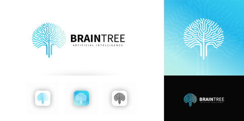 Aufkleber - Brain tree symbol. Neural connections, growth. Abstract technology, intelligence concept. Minimalist geometric design, digital innovation. Vector illustration.