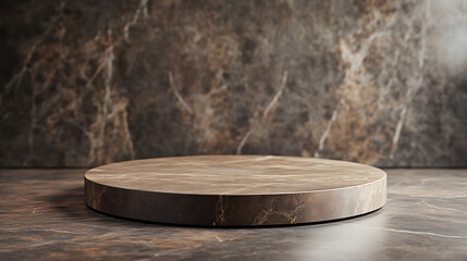 Poster - Podium for product display material from natural brown stone with texture, luxury, elegant, minimal earth tone color