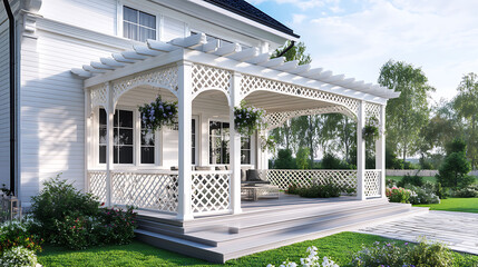 Poster - Project for the construction of a veranda or bioclimatic pergola for a modern white residential house