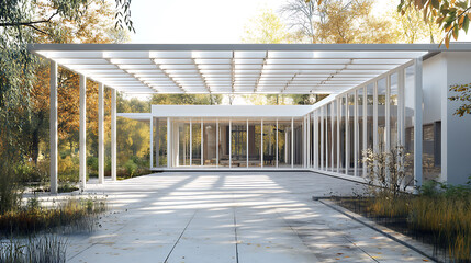 Poster - Project for the construction of a veranda or bioclimatic pergola for a modern white residential house