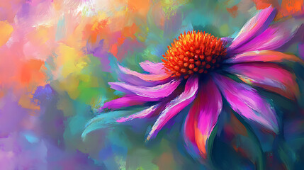 Aufkleber - Purple coneflowers with blurred greenery in the background the focus is on one bright pink and orange cone flower that stands out against its surroundings