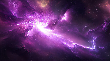 Poster - Purple space warp effect background, speed of light in galaxy, explosion in universe