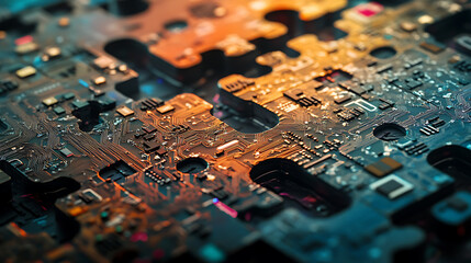 Poster - Puzzle pieces with circuit patterns symbolizing microservices integration